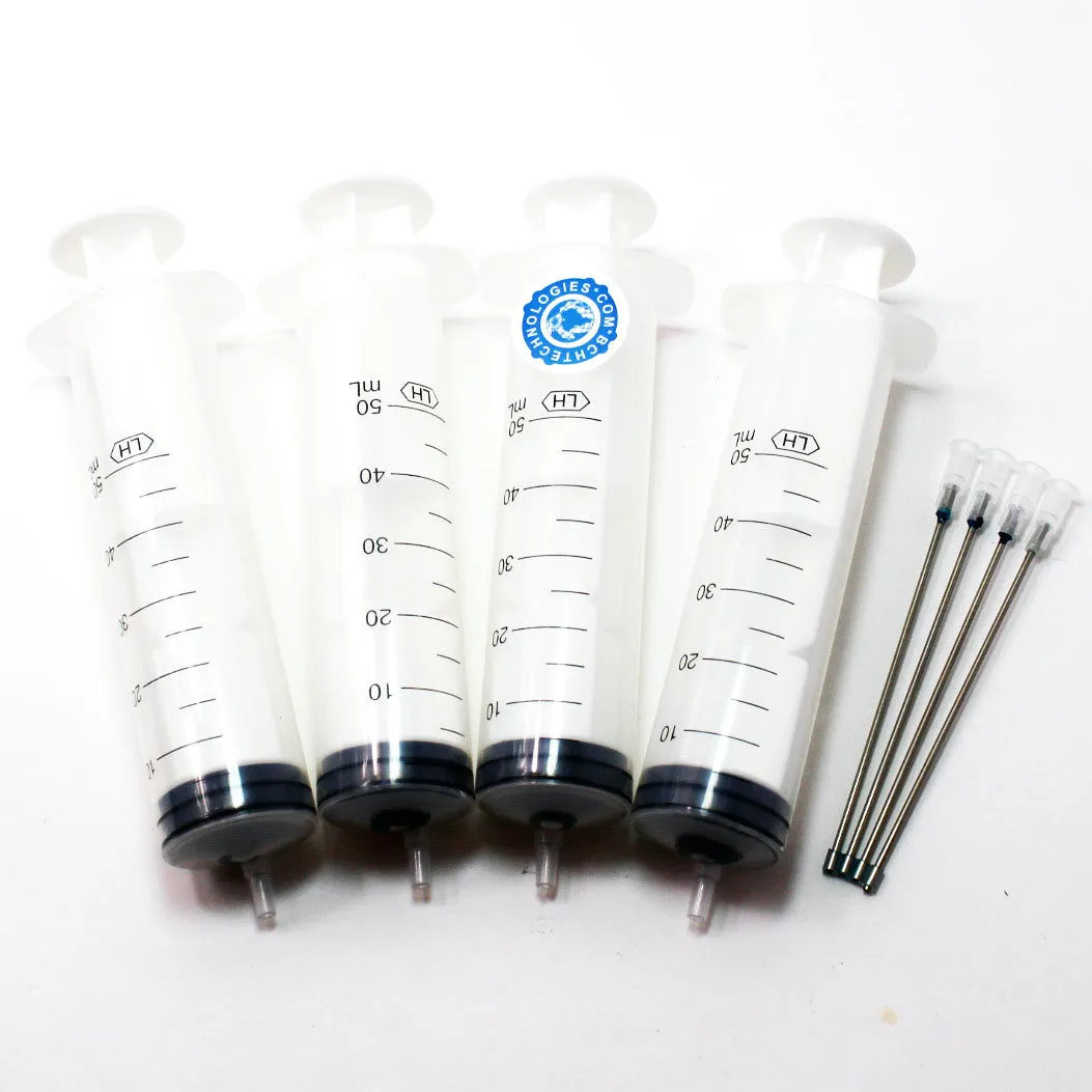 8 PCS Tool: 4x 50ml Super Size Syringe   4x Extra Long Blunt Needle for Cartridge Refill CISS CIS (AS-SY50-X4)