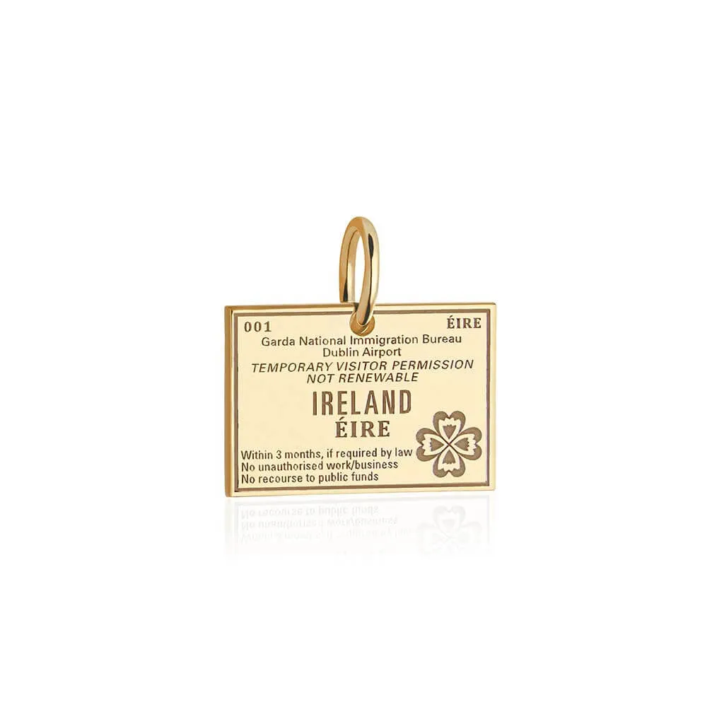Ireland Passport Stamp Charm Solid Gold