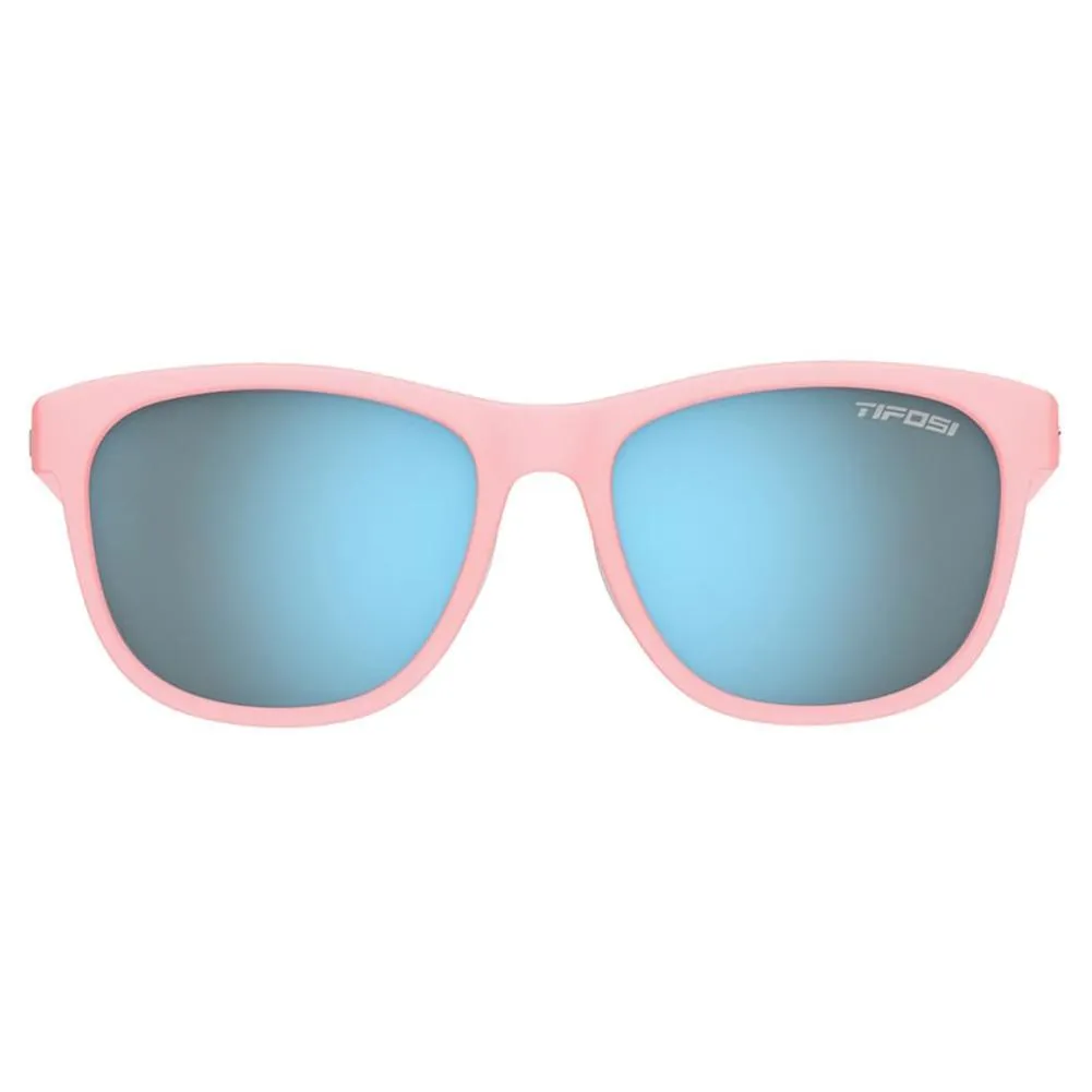 Swank Sunglasses Satin Crystal Blush with Smoke Bright Blue Lenses