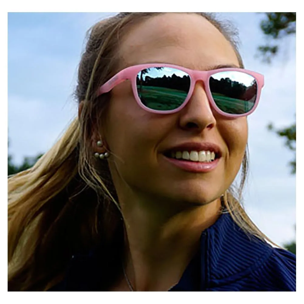 Swank Sunglasses Satin Crystal Blush with Smoke Bright Blue Lenses