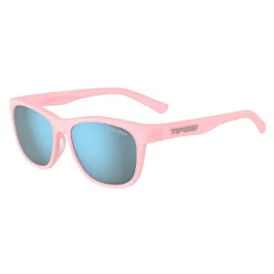 Swank Sunglasses Satin Crystal Blush with Smoke Bright Blue Lenses