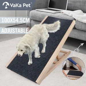 VaKa 100cm Foldable Dog Pet Ramp Adjustable Height Dogs Stairs For Bed Sofa