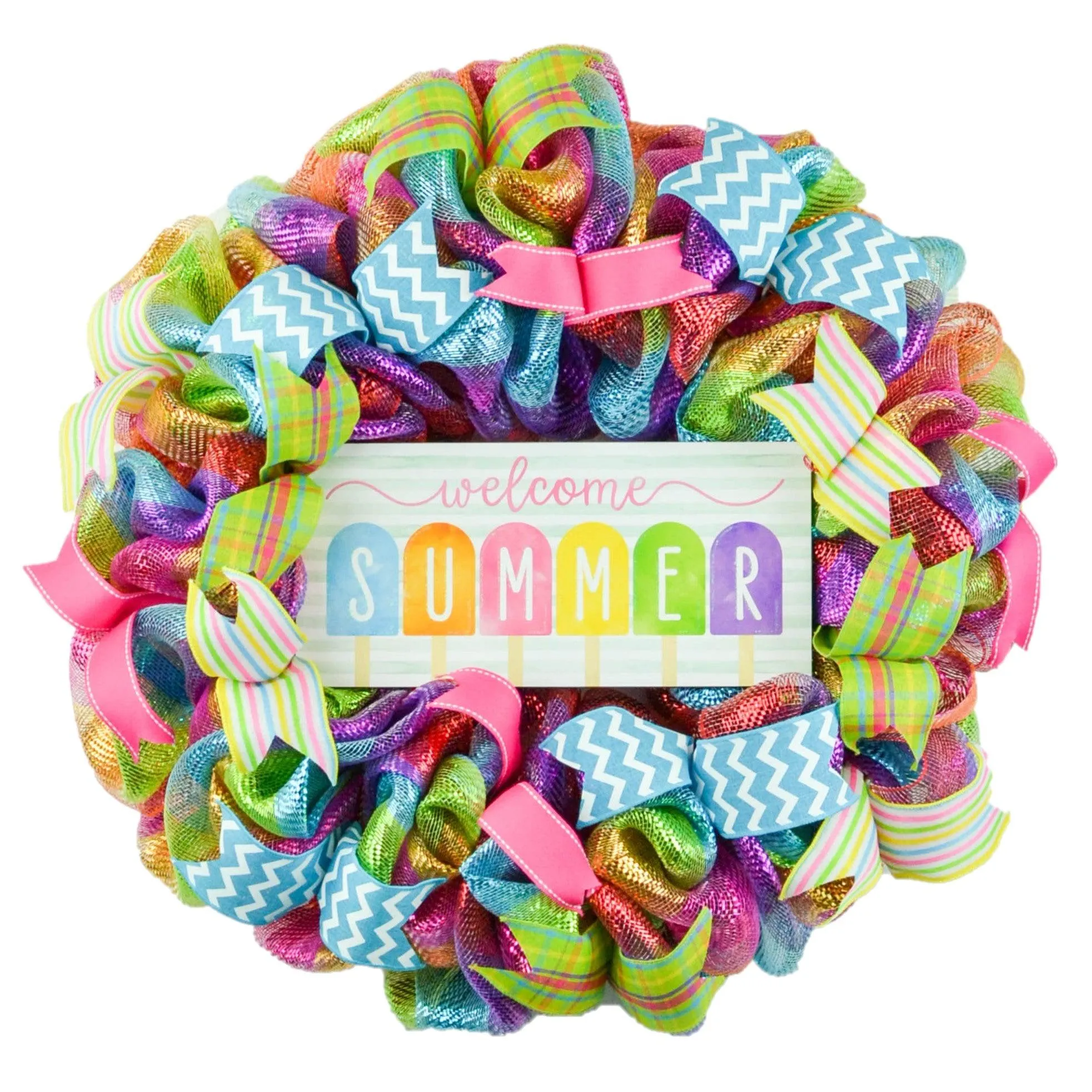 Welcome Popsicle Wreath - Summer Spring Front Door Decor - Beach Decoration